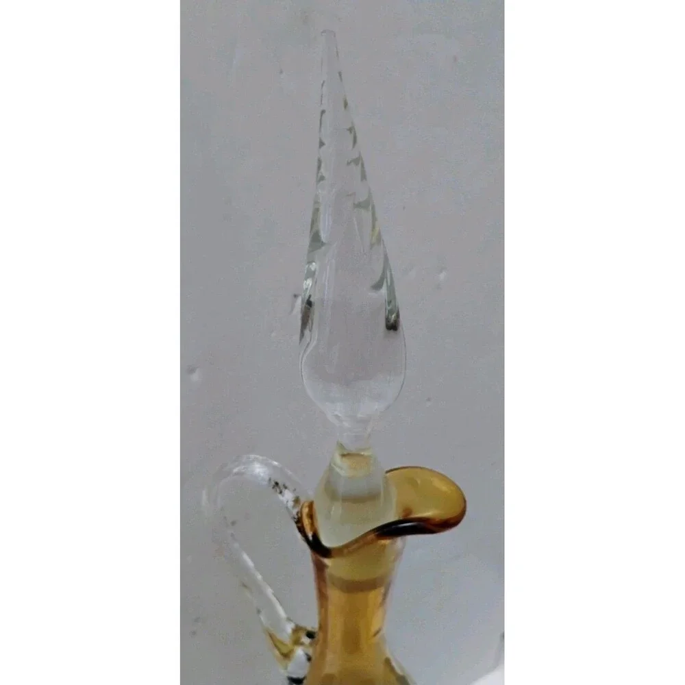 Vtg MCM Italian Murano Amber Blown Glass Decanter Twisted Stem 4 Cordial Set 15